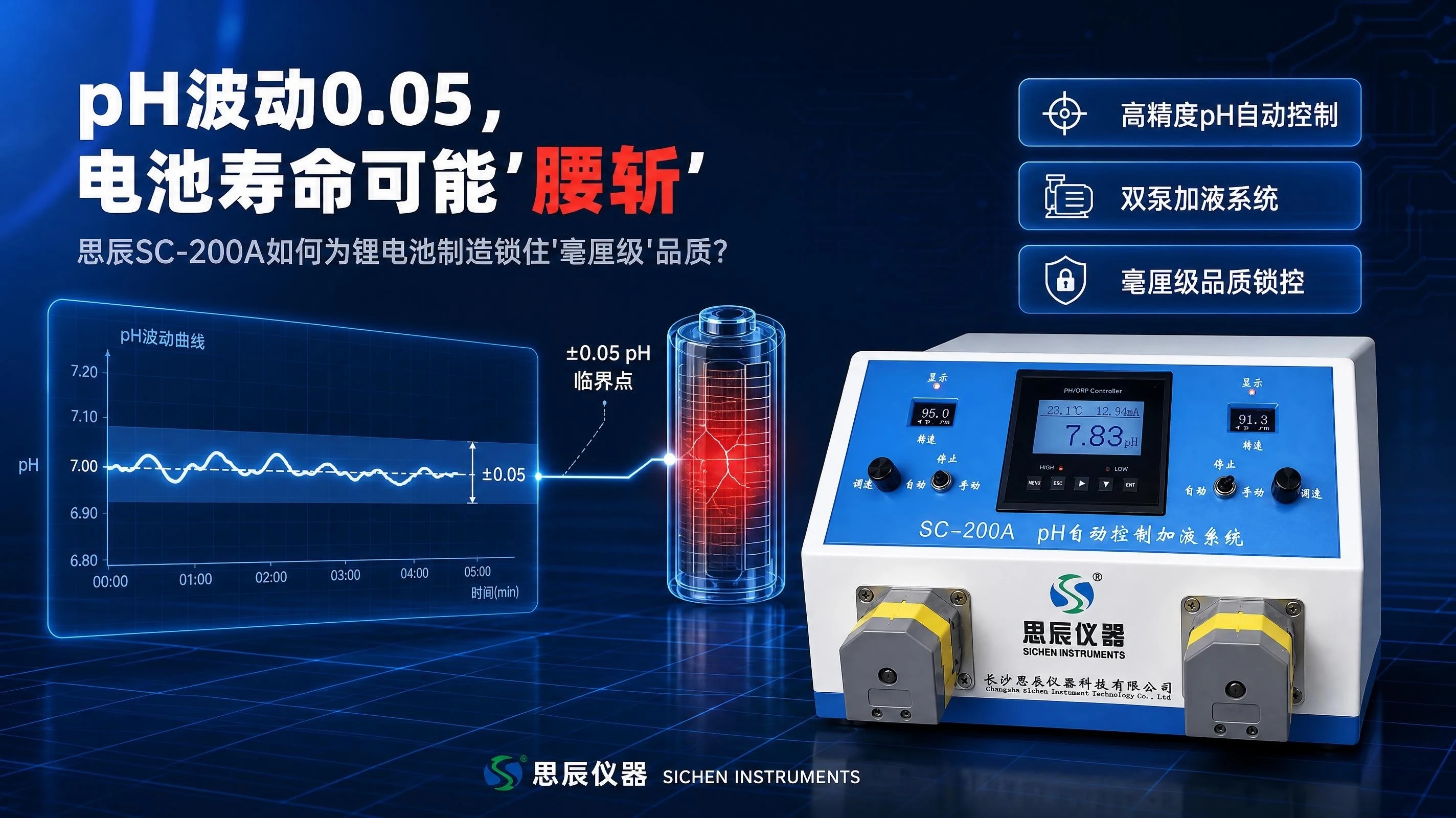 pH波动0.05，电池寿命可能"腰斩"：思辰SC-200A如何为锂电池制造锁住"毫厘级"品质？